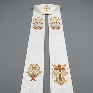 Étole de clergé blanche personnalisée brodée, sangle d'église en polyester, accessoire liturgique 100 % polyester, accessoire de vêtement liturgique - Product Image 1