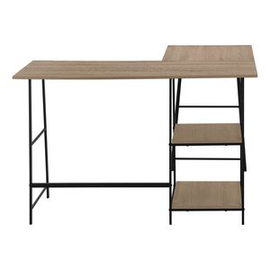Contemporary 48\"L L-Shape Computer Desk for Home Office Brown Laminate Black Metal <b>Corner</b> Storage Shelves Work Laptop Optimally - Product Image 6
