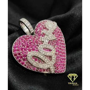 Colgante de Corazón con Incrustaciones de Diamantes de Moissanita Rosa en Plata de Ley 925, Joyería Romántica de Moda - Product Image 4