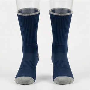 Crew Socks Solid Navy Blue Ribbed Knitted Cotton Polyester Spandex Breathable Casual Daily Wear Adult Spring - Product Image 1