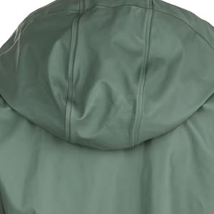 Veste de pluie longue unisexe verte imperméable à capuche avec poches et fermeture éclair, coupe classique, pour adulte, vêtement d'extérieur - Product Image 4