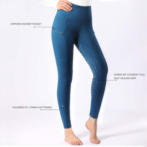 Leggings de equitación de talle alto para mujer con bolsillos con cremallera, color azul liso, corte ajustado, pantalones de entrenamiento. - Product Image 2