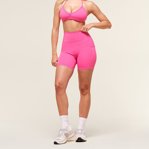 Shorts de sport rose taille haute avec poches, séchage rapide, tricotés, pour femmes, pour le yoga et l'entraînement - Product Image 4
