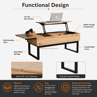 Table basse de salon avec plateau relevable et rangement dissimulé, plateau de table séparable extensible, structure métallique, OEM ODM