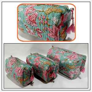 Personalized Custom Flower Cosmetic Polyester Cotton Zipper Pouch Womens Quilted Makeup Bag toiletry bas - Product Image 4