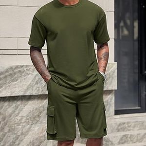 Custom Men 2 Piece <b>Set</b> Manufacturer 220 GSM Cotton T Shirt Shorts <b>Set</b> Oversized Casual OEM Private Label Bulk - Product Image 2