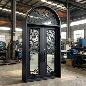 Royal Luxury Hand-forged Iron Glass Entrance Gate Rust-Resistant Easy Assembly Arched Design Modern Style Finished Surface <b>Swing</b> - Product Image 3