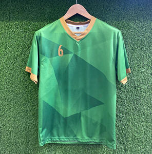 Maillot de football personnalisé vert pour homme, col en V, manches courtes, imprimé géométrique sublimé, évacuation de l'humidité, coupe classique, taille adulte L - Product Image 1