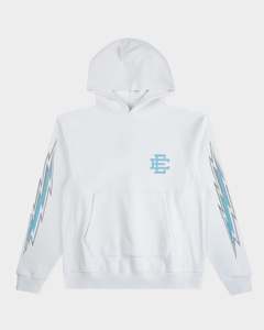 White Men's Hooded Sweatshirt With Blue Lightning Print And Front Pocket Casual Style Regular Fit 100% Cotton - Product Image 1