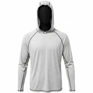 Men's <b>Red</b> <b>Long</b> <b>Sleeve</b> Hoodie UPF 50 Quick Dry Polyester Pullover Shirt Solid Color Fishing Wear - Product Image 3