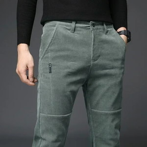 2023 Men's Business Fashion Slim Fit Stretch <b>Corduroy</b> Pants Warm Fluff Casual <b>Trousers</b> in Gray <b>Green</b> New Winter Collection - Product Image 2
