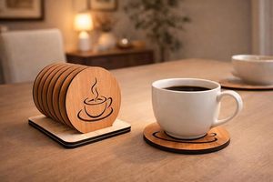 Wooden Tea & Coffee Cup <b>Coaster</b> Set with Holder Laser Cut Wooden <b>Drink</b> <b>Coasters</b> for Table Protection & Home Decor - Product Image 5
