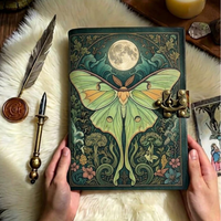 Carnet de notes vintage en cuir véritable fait main Luna Moth, Grimoire des Ombres, Journal d'écriture, Cadeau, 400 pages à bords festonnés