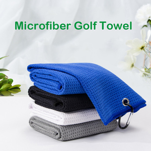 Toalla de Golf de Microfibra de Secado Rápido, Plegable en Tres Partes, con Diseño de Waffle, para Limpieza de Palos, con Mosquetón, Tamaño Personalizado, Azul Gris - Product Image 3