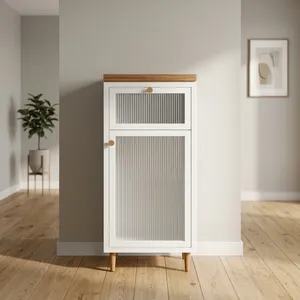Meuble de salle de bain scandinave avec 1 tiroir et 1 porte, finition blanche, poignée en laiton, unité de rangement - Product Image 4
