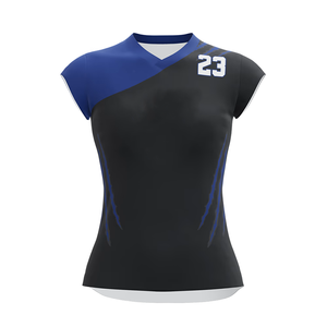 Volleyball Jersey Women Black Blue Claw Scratch Print Cap Sleeve Sublimation Fitted Top Wholesale OEM - Product Image 4