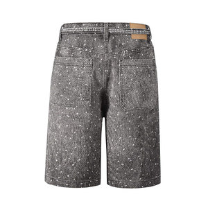 <b>Top</b> Quality 100% Cotton Men's Denim Shorts Latest Fashion Streetwear Men Breathable Light Wash <b>Rhinestone</b> Denim Shorts - Product Image 2