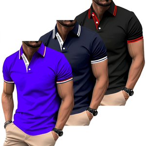 Polo en tricot à manches courtes pour homme, couleur unie, style décontracté avec design - Product Image 3