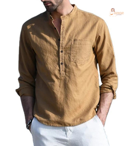 Chemises pour hommes décontractées, respirantes, en tissu tricoté, 100% coton, manches longues, col boutonné, pour l'automne - Product Image 1