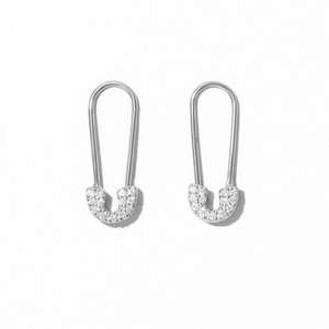 Boucles d'oreilles créoles hypoallergéniques en or massif 10K 14K avec diamants de laboratoire créatifs ronds et diamants de laboratoire cultivés, style épingle de sûreté - Product Image 3