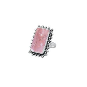 Forma Rectangular Genuine Pink Opal Gemstone Custom 925 Sterling Silver Handcrafted Solitaire Rings Joyería fina a costo de fábrica - Product Image 1