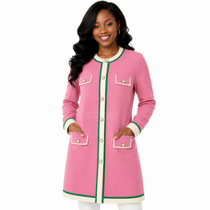 Cosh International - Cárdigan Largo Acrílico Rosa para Hermandad con Ribete en Color de Contraste y Cierre de Botones, Cuello Redondo y Manga Larga - Product Image 1