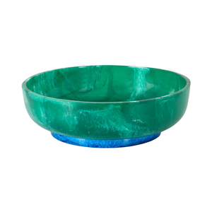 Bol à salade en résine bleue polie, écologique et fait main, avec motif tourbillonnant en glaçure marbrée, vaisselle ronde - Product Image 5