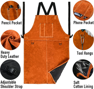 ผ้ากันเปื้อนเชื่อมหนังวัวทนความร้อนและเปลวไฟ คุณภาพสูง สำหรับงานหนัก - Product Image 5