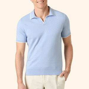เสื้อยืดคอตตอนปักโลโก้สีพื้น แขนสั้น ผู้ชาย เสื้อโปโลถัก - Product Image 1