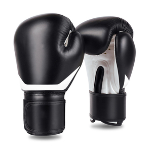 Gants de boxe professionnels en cuir, noir et blanc, fermeture auto-agrippante, évacuation de l'humidité, emballage personnalisé pour adultes - Product Image 1