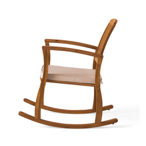 Fauteuil à bascule d'extérieur moderne en teck massif avec coussin, chaise à bascule en bois de luxe pour jardin, patio, hôtel, villa - Product Image 2