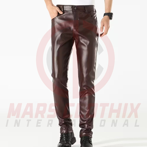 Pantalon en cuir tendance pour homme, léger, imperméable, style streetwear moderne, coupe confortable, pantalon en cuir pour homme en vente en ligne - Product Image 3
