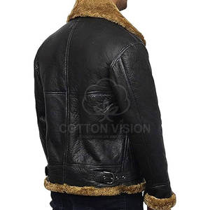 Veste en peau de mouton pour homme, en cuir véritable, doublée de fourrure, veste d'hiver surdimensionnée, veste en peau de mouton streetwear - Product Image 5