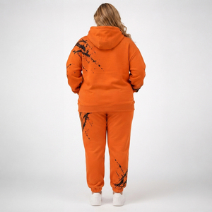 Ensemble sweat à capuche et pantalon de survêtement imprimé écologique pour femme grande taille, en molleton bouclette, décontracté, pour l'hiver - Product Image 2