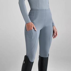 Pantalones de equitación de cintura alta para mujer, de punto, con licra y nailon, elásticos en cuatro direcciones, de color liso, con cierre de cremallera - Product Image 5