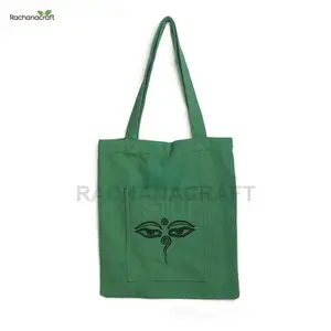 Eyes Of Buddha Hemp Tote Bag Symbol Green Color Useful For Daily Groceries Shopping Handmade Durable Made In Nepal Kathmandu Bag