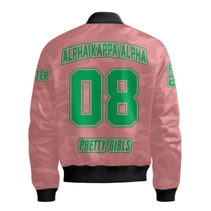 Custom Alpha <b>Pink</b> Bomber <b>Jacket</b> Green Greek Letters Crest Design Unisex Casual Zipper Front <b>Jacket</b> Fashion Streetwear Custom - Product Image 5