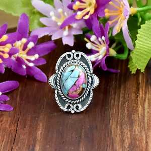 Southwestern Cotton Candy Turquoise Gemstone <b>Ring</b> 925 Sterling <b>Silver</b> <b>Band</b> <b>Ring</b> Boho Statement Fine <b>Ring</b> Jewelry For Women - Product Image 6
