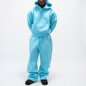 Conjunto Deportivo Unisex de Corte Regular, Transpirable, con Capucha de Forro Polar, Sudadera de Color Sólido, Pantalón con Cintura Elástica y Cordón Ajustable, Informal, para Invierno - Product Image 1