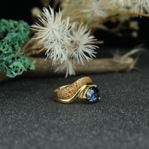 Blue Sapphire Moissanite <b>Wrap</b> Ring 925 Sterling Silver Gold Plated Designer Pave Ring Women Luxury Jewelry Wholesale - Product Image 4