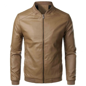 KICKKOC ENTPRISES Unisex PU Leather Motorcycle Bomber <b>Jacket</b> Stand Collar Zipper Closure Casual <b>Slim</b> <b>Fit</b> Winter Solid Color - Product Image 3