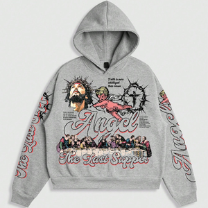 Ensemble de survêtement streetwear personnalisé pour hommes, impression DTF, sweat à capuche délavé à l'acide et pantalon empilé, coupe ample, 100% coton, hiver - Product Image 2