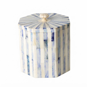 Handcrafted Blue Striped Bone Inlay <b>Ice</b> Bucket Luxury Mother of Pearl Metal Barware Wine <b>Cooler</b> Chiller <b>Box</b> with Lid Good Price - Product Image 1