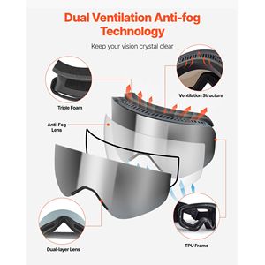 Occhiali da Sci Senza Montatura OTG Antiappannamento per Uomo e Donna, Lenti a Specchio Argento con Rivestimento Revo, Telaio Flessibile in TPU per Casco da Sci - Product Image 4