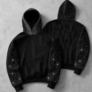 Sudadera con capucha de diamantes de imitación para hombre, estilo oscuro, con cremallera de estrella de cristal, oversize, Y2K, para hombre y mujer, de lujo, a la moda, casual - Product Image 3
