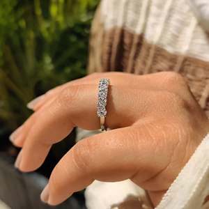 925 Sterling <b>Silver</b> Mixed Cut Moissanite Eternity <b>Ring</b> | Round & <b>Emerald</b> Cut VVS Wedding Band - Product Image 3