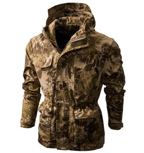Veste de chasse imperméable respirante de haute qualité en softshell avec fermeture éclair, capuche et motif camouflage pour hommes - Product Image 3