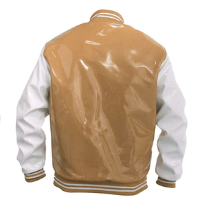 <b>Mens</b> PVC Leather <b>Varsity</b> <b>Jacket</b> Stand Collar Front Logo Fashionable Baseball <b>Bomber</b> Solid Color - Product Image 2