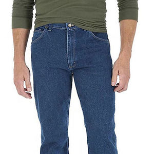 Jean en denim délavé foncé coupe droite pour homme, taille mi-haute, en coton, pantalon décontracté de travail, fabricant OEM - Product Image 4