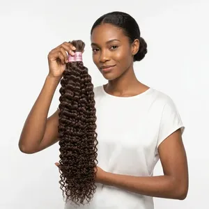 Extensiones de Cabello Humano Remy Virgen en Trama, Marrón, Largo y Rizado, Doble Trama, 150% de Densidad - Product Image 3